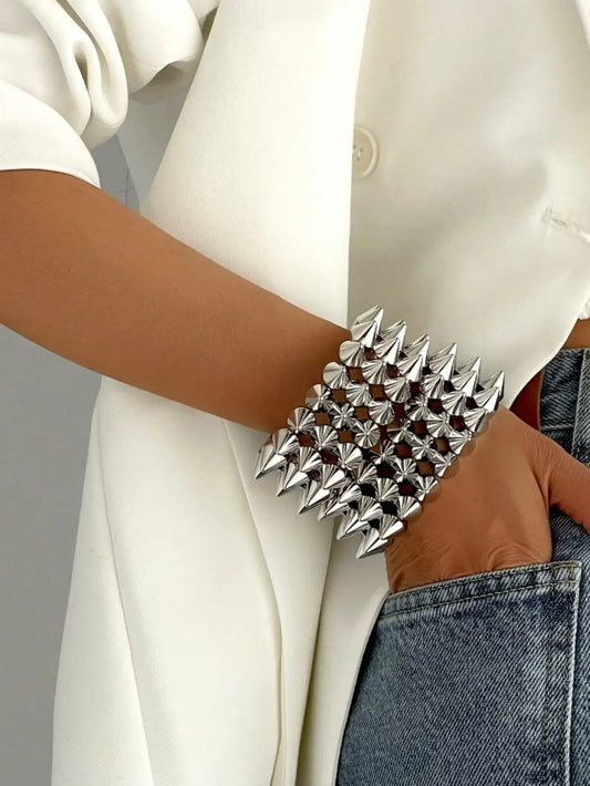 Silver Spike Cuff Bracelet Set for Punk Gothic Alternative Fashion
