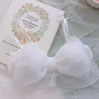 Ruffled Tulle Statement Bow Wire-Free Bralette and Matching Frilled Low-Rise Panty Set