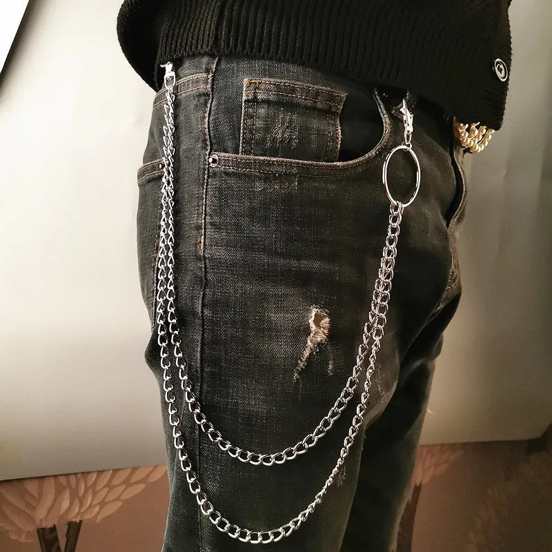 Double Layer Wallet Chain with Ring Clip for Punk Streetwear Styling
