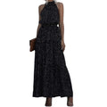 Halter Neck Polka Dot Maxi Dress with Sleeveless A-Line Silhouette