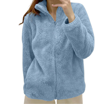 Women's Plush Polar Fleece Zip Jacket with Relaxed Everyday Streetwear Layering Fit