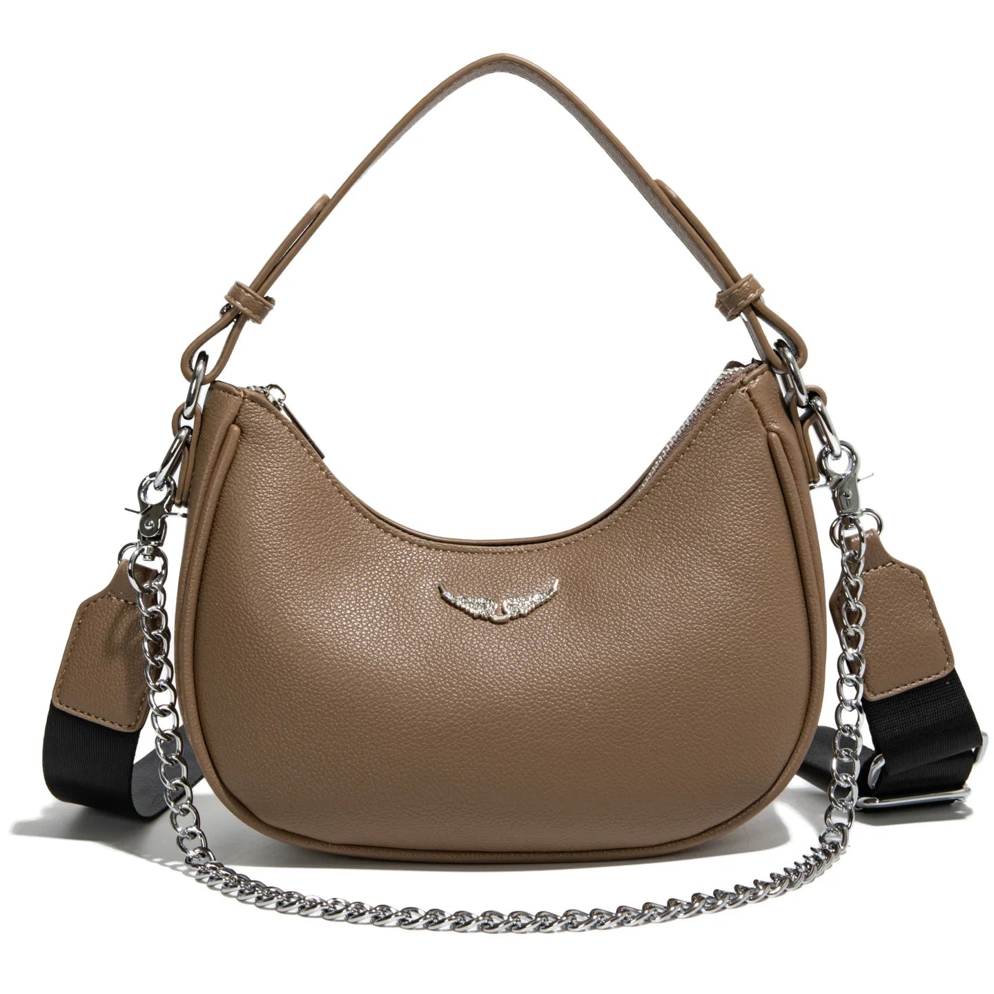 Minimalist Crescent Shoulder Bag with Chain Accent Adjustable Crossbody Strap