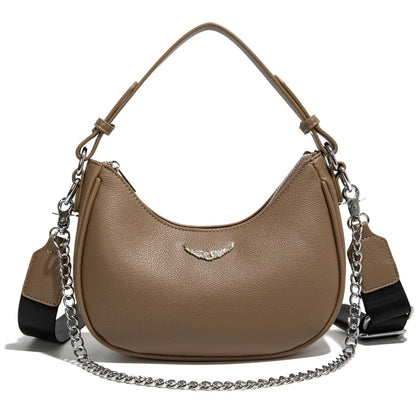 Minimalist Crescent Shoulder Bag with Chain Accent Adjustable Crossbody Strap
