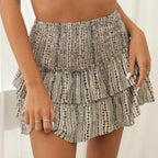 Tiered Ruffle Mini Skirt with Textured Pleated Streetwear Styling