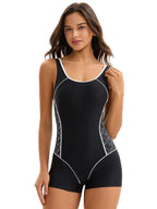 Athletic Contrast-Piping One-Piece Swimsuit with Geometric Side Panels