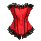 Theatrical Red and Black Striped Overbust Corset and Ruffled Tutu Skirt Set