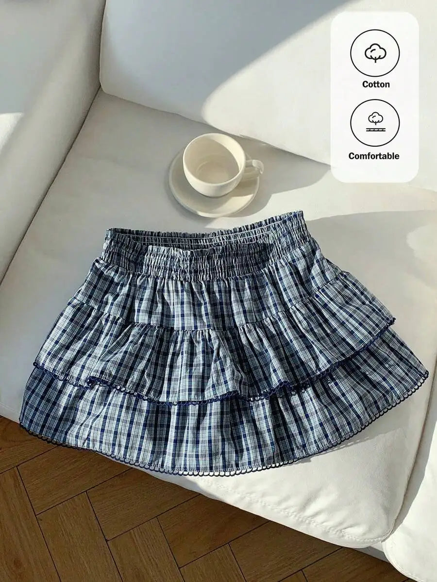 Tiered Ruffle Mini Skirt with Lace Hem Lightweight A-Line Design