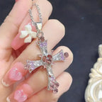 Crystal Cross Pendant Necklace for Gothic Y2K and Dark Feminine Fashion