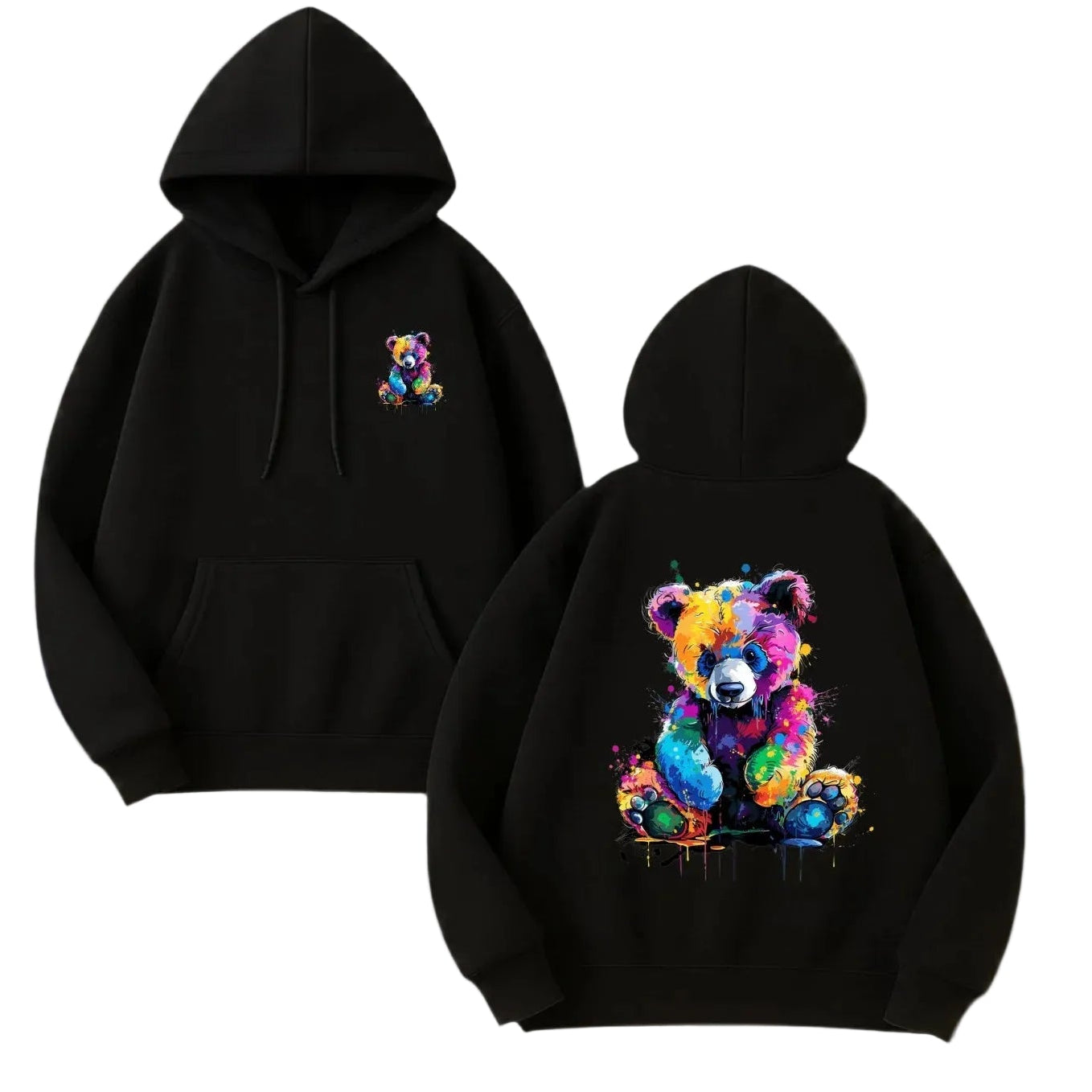 Oversized Anime Streetwear Hoodie with Neon Bear Manga Artwork