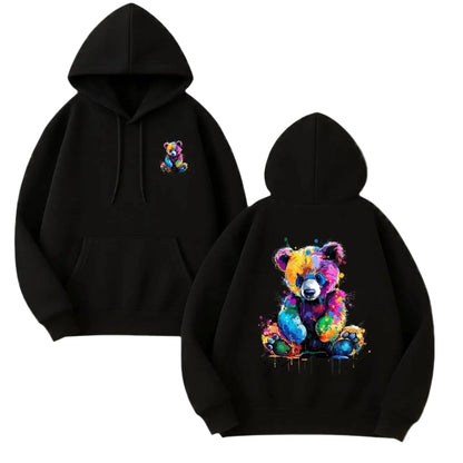Oversized Anime Streetwear Hoodie with Neon Bear Manga Artwork