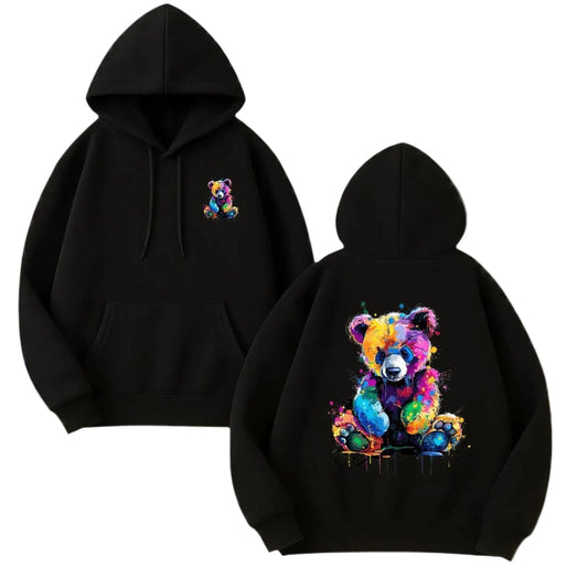 Oversized Anime Streetwear Hoodie with Neon Bear Manga Artwork