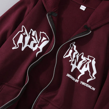 Phantom Script Anime Oversized Fleece Streetwear Zip Hoodie