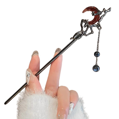 Celestial Moon Tassel Hair Stick Vintage Gothic Statement Hair Accessory