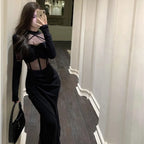 Cutout Strap Detail Gothic Bodycon Alternative Maxi Dress