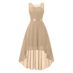Sleeveless High Low Midi Dress with Waist Tie and Flowing A-Line Shape