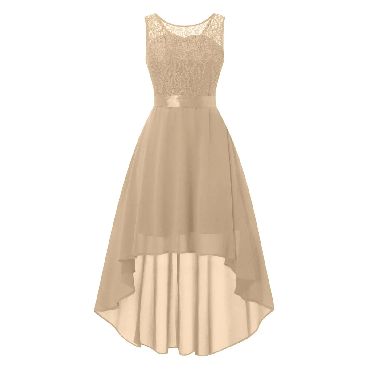 Flowing Sleeveless Chiffon-Style Dress with Irregular High-Low Hemline