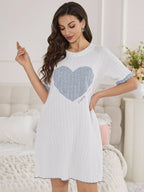 Relaxed Heart-Graphic Sleep Dress with Contrasting Trim