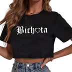 Women's Gothic Typography Crop Top for Contemporary Streetwear Casual Everyday Fashion Style