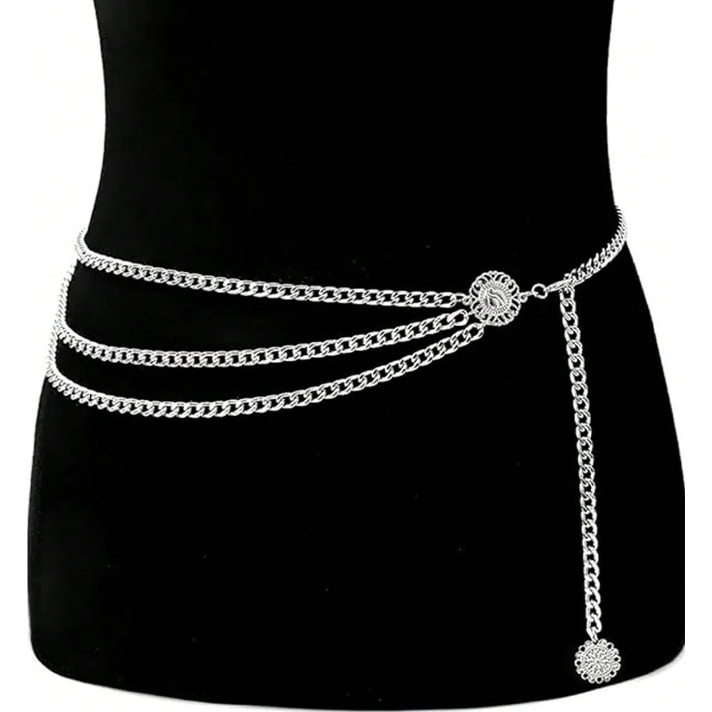 Sunflower Butterfly Layered Waist Chain for Y2K Punk and Festival Styling
