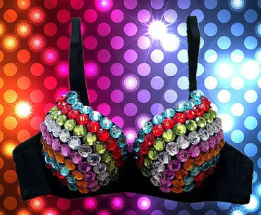 Glamorous Rhinestone-Studded Plunge Bra with Crystal Embellishments