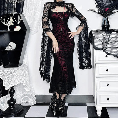 Elegant Lace Gothic Maxi Dress with Dark Romantic Alternative Styling