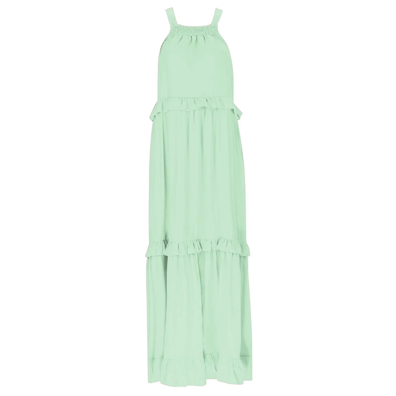 Sleeveless Tiered Maxi Dress with Relaxed Flowing Contemporary Shape