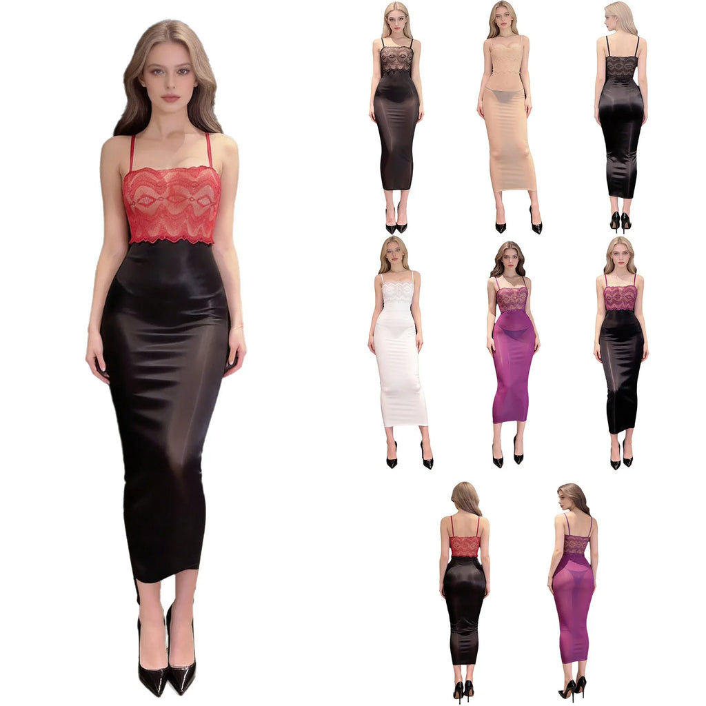 Sheer Black Mesh Bodycon Midi Dress with Floral Lace Bodice