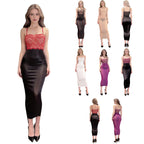 Sheer Black Mesh Bodycon Midi Dress with Floral Lace Bodice