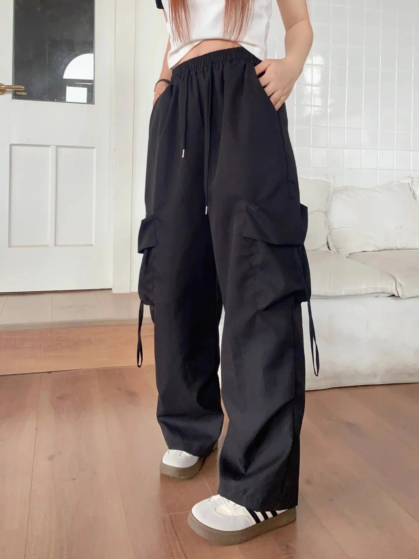 High Waist Relaxed Cargo Jogger Pants with Utility Pocket Streetwear Casual Loose Fit