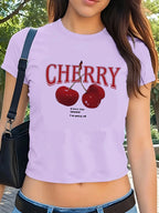 Women's Cherry Graphic Baby Crop Top for Casual Y2K Streetwear Everyday Fashion Style