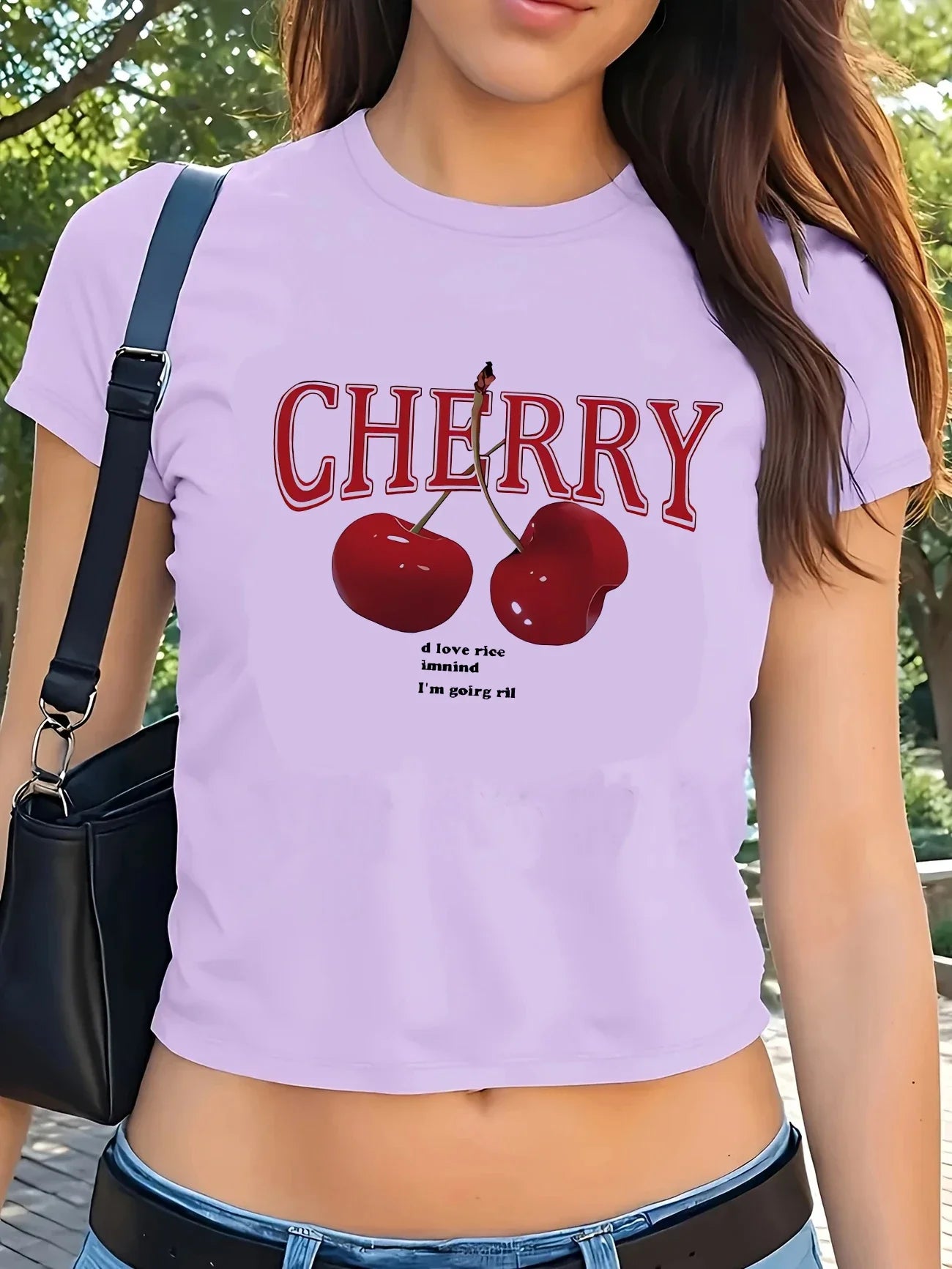 Women's Cherry Graphic Baby Crop Top for Casual Y2K Streetwear Everyday Fashion Style