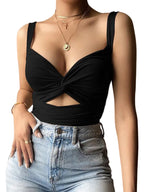 Twist Front Sleeveless Crop Top with Wide Straps Modern Streetwear Silhouette