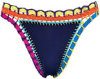 Deep Navy Scoop Neck Bikini Set with Vibrant Contrast Crochet Edging