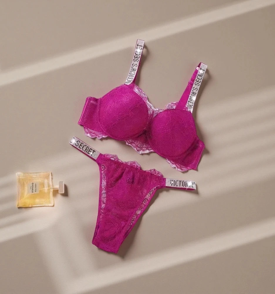 Rich Burgundy Contour Push-Up Bra Set with Sparkling Hardware Straps