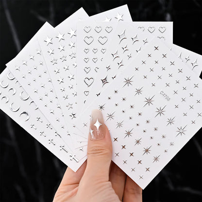 Celestial Gothic Nail Art Sticker Set with Hearts Stars and Moon Details