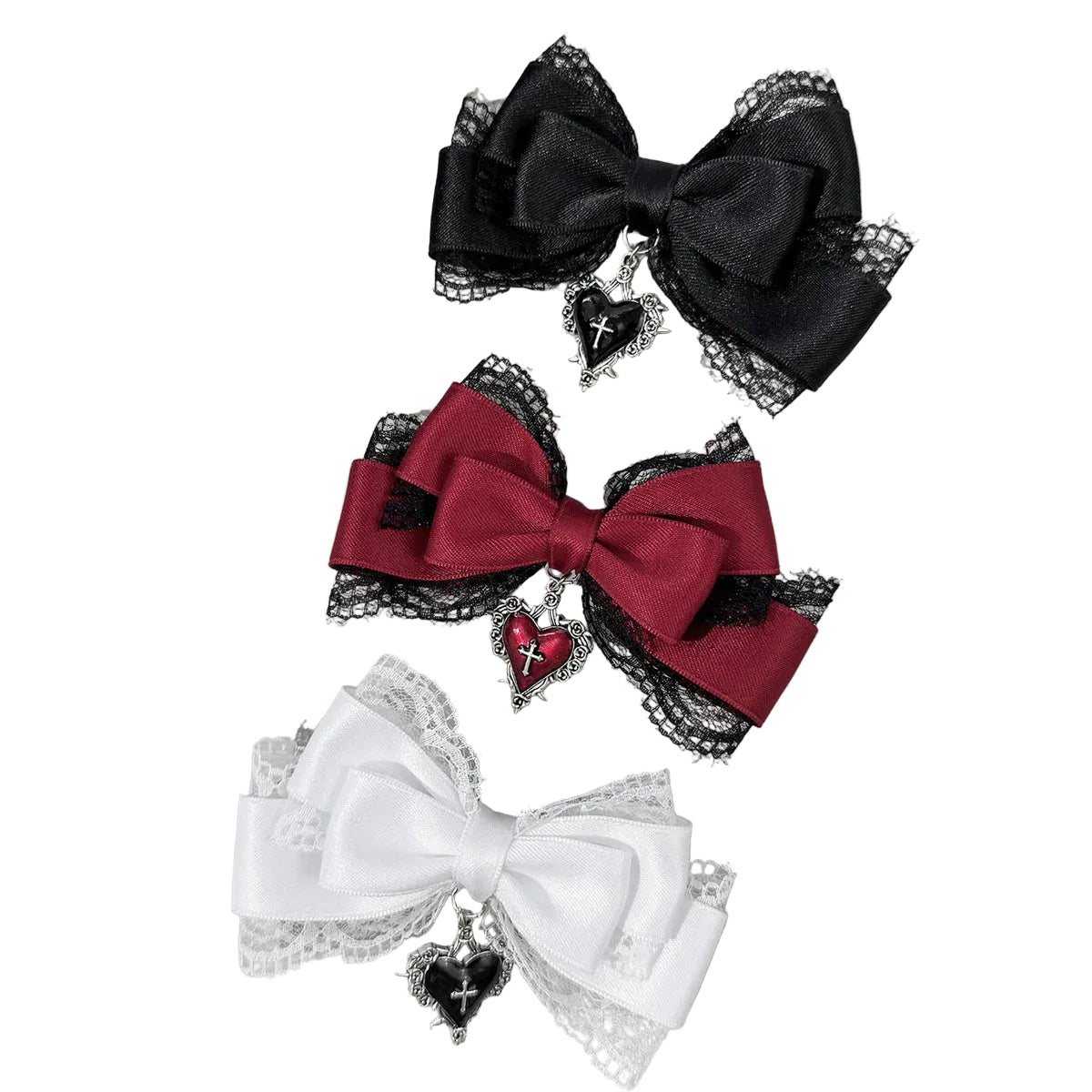 Gothic Lace Ribbon Bow Hair Clip Dark Romantic Statement Accessory