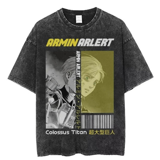 Retro Anime Poster Graphic Oversized Washed Cotton Streetwear Fashion T-Shirt
