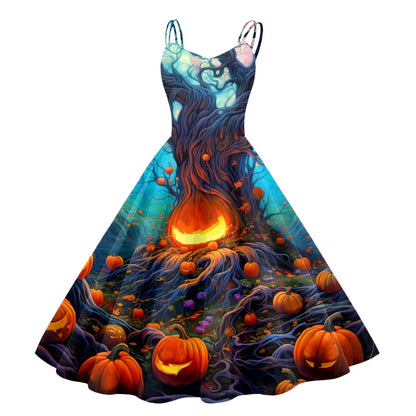 Dark Pumpkin Gothic Fit and Flare Alternative Fashion Midi Dress