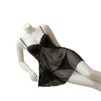 Classic Black Sheer Mesh Babydoll with Floral Lace Cups and Matching Panty