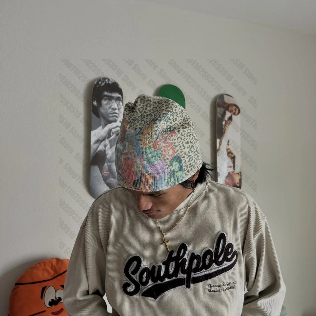 Vintage Graphic Print Knit Beanie for Contemporary Streetwear Casual Winter Everyday Fashion Style