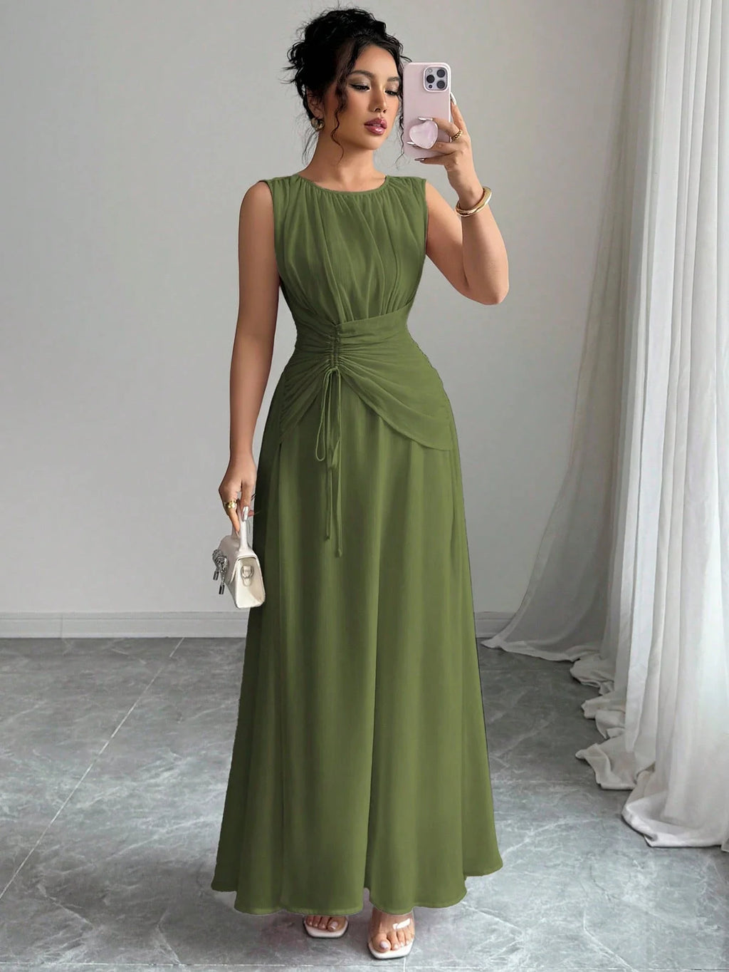 Sleeveless Chiffon Maxi Dress with Flowing A-Line Silhouette and Soft Drape