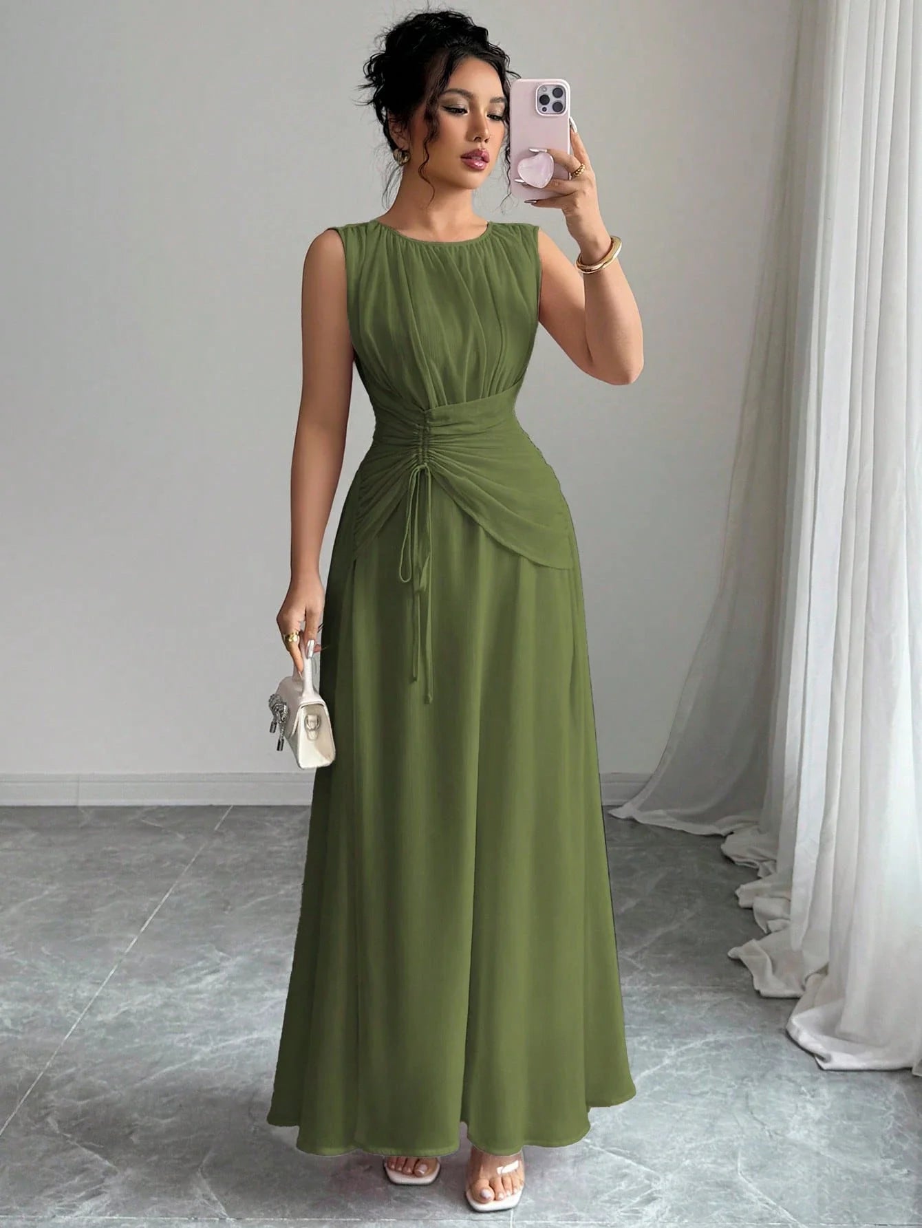 Sleeveless Chiffon Maxi Dress with Flowing A-Line Silhouette and Soft Drape