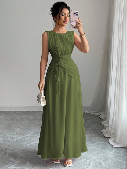 Sleeveless Chiffon Maxi Dress with Flowing A-Line Silhouette and Soft Drape