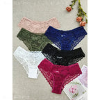 6-Piece Women’s Sheer Lace-Style Bikini Briefs Set with Solid Colors, Floral-Inspired Texture and Delicate Feminine Finish