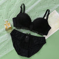 Soft Ribbed Wire-Free Push-Up Bra and Panty Set with Ruffled Trim