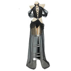 Women's Avant Garde Halter Bodysuit With Sheer Maxi Overlay And Dramatic Puff Sleeves