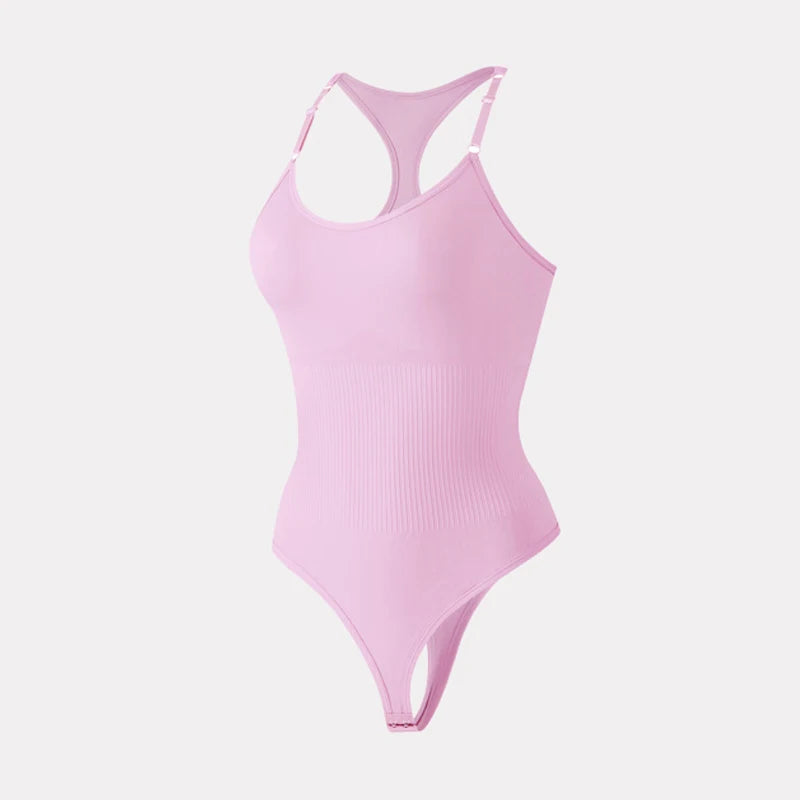 Seamless Racerback Thong Bodysuit in Versatile Beige