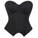 Tailored Black Pinstripe Overbust Corset with Structured Sweetheart Bodice