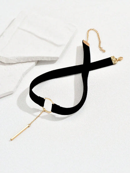 Minimalist Gothic Velvet Choker Necklace With Pendant Detail and Alternative Fashion Styling