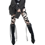 Ripped High Waist Fishnet Tights Punk Y2K Alternative Fashion Hosiery
